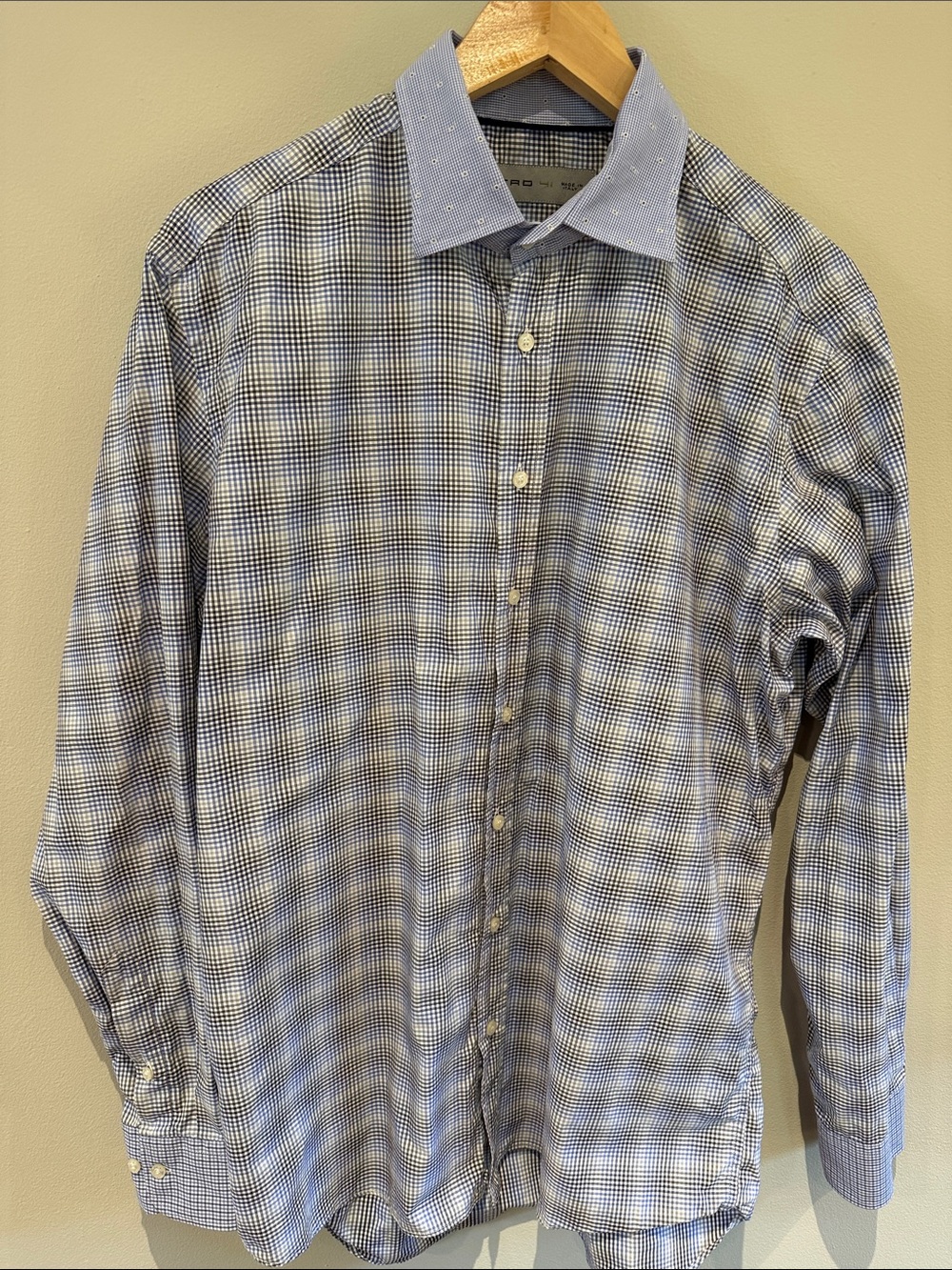 Etro Blue Checked Men’s Dress Shirt with Contrast Collar